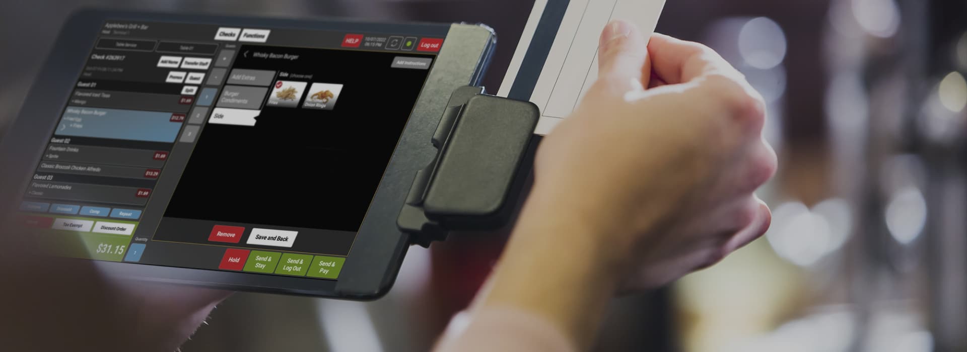 credit card swiping on a handheld pos machine