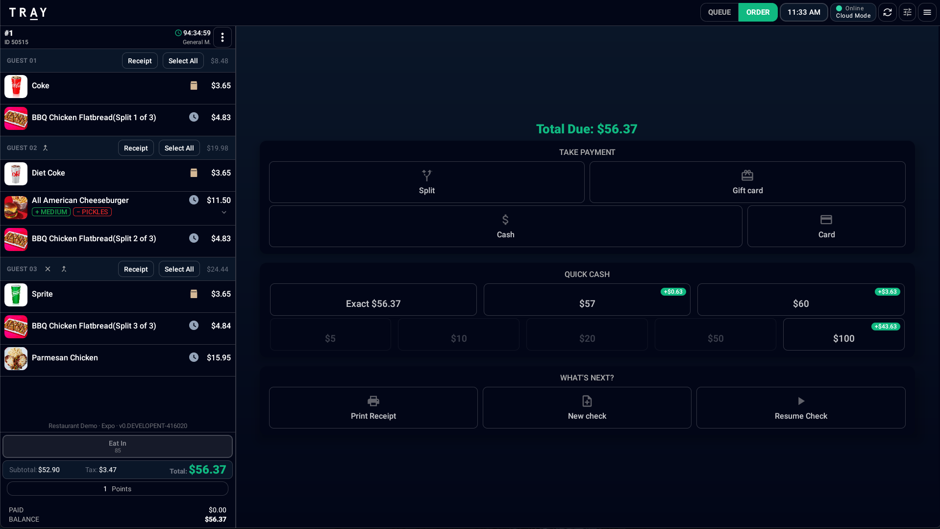TRAY Modern Look dark mode payment screen